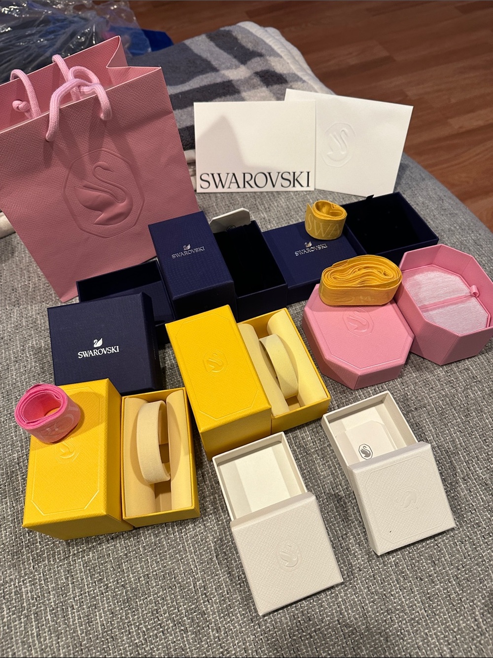 Swarovski Pink, Yellow & Navy Jewelry Boxes and Bags Set